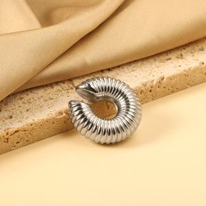 Boucles d'oreilles créoles épaisses et personnalisées en acier inoxydable plaqué or 18 carats, style minimaliste, creuses, pour femme - Product Image 6