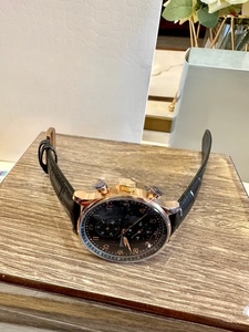 Men's Chronograph Quartz <b>Watch</b> with Black Dial Rose Gold <b>Case</b> and Black Leather Strap for Formal and Casual Wear - Product Image 3