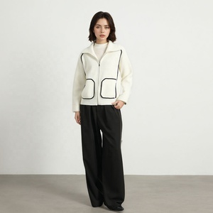 Áo khoác cardigan len dệt kim nữ cổ điển kẻ sọc có khóa kéo, chất liệu len 100%, dày dặn, ấm áp, có túi - Product Image 6