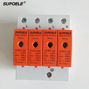 Rail Din Rail de niveau T2 pour toute la maison, 420V 4P 60KA trois phases SPD, dispositif de protection contre les surcharges