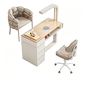 Table de manucure double moderne avec collecteur de poussière intégré, éclairage LED, tiroir de rangement, bureau en bois pour salon de beauté et de manucure - Product Image 5
