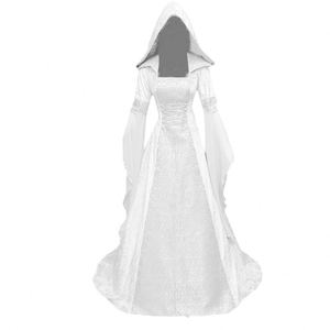 Vestido Largo Medieval Renacentista para Mujer Adulta, Disfraz de Halloween de Bruja Pagana, Vestido con Capucha para Damas - Product Image 4