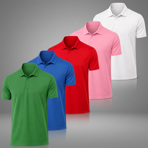 เสื้อโปโลแขนสั้นลำลองสำหรับผู้ชาย สีพื้น ผ้าถัก ติดกระดุมด้านหน้า ทรงปกติ - Product Image 2