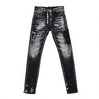 Jean déchiré et délavé style urbain européen et américain pour homme, avec patchwork noir et gris vieilli, micro-élastique
