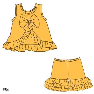 <span class=keywords><strong>Chaleco</strong></span> sin mangas y pantalones cortos con volantes Color sólido Algodón Niñas Casual Verano Trajes de 2 piezas con diseño de lazo Traje para niños - Product Image 2