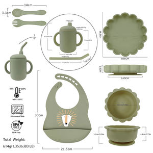 Juego de alimentación de silicona para bebé, cuenco y cuchara, tenedor, vajilla de silicona para bebé, impermeable, Plato de grado alimenticio con babero OEM, superventas - Product Image 5