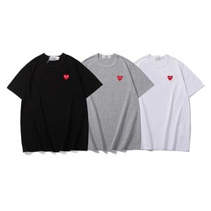 T-<span class=keywords><strong>shirt</strong></span> tendance en coton à manches courtes avec broderie cœur rouge et œil, style identique pour homme et femme - Product Image 1
