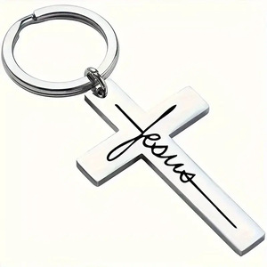 Porte-clés en acier inoxydable avec crucifix religieux, croix <span class=keywords><strong>de</strong></span> <span class=keywords><strong>la</strong></span> foi, <span class=keywords><strong>Jésus</strong></span>, cadeau <span class=keywords><strong>de</strong></span> prière chrétienne, breloque, accessoires <span class=keywords><strong>de</strong></span> bijoux - Product Image 1