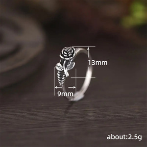 Anello Q402 a Forma di Fiore Placcato Argento 925, Stile Vintage, Gioiello Unisex da Regalo - Product Image 5