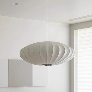 Modern Saucer Pendant Lamp 60cm Dia White Silk Shade E27 LED 3000K Warm <strong>Light</strong> <strong>Dining</strong> <strong>Room</strong> Kitchen Island Hanging <strong>Light</strong> <strong>Fixture</strong> - Product Image 2