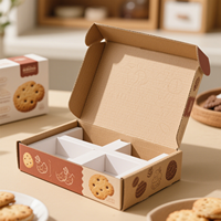 Boîte d'expédition en carton ondulé kraft personnalisée avec logo, motif biscuit et insert multi-compartiments pour l'envoi en gros de produits de boulangerie