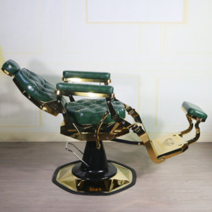 เก้าอี้ตัดผมคุณภาพสูงสีดำทองสไตล์โบราณ ปรับเอนได้ สำหรับร้านตัดผม - Product Image 6