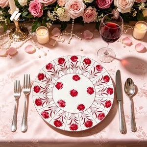 Juego de Platos de Porcelana China con Diseño de Margaritas Rojas, Vajilla de Cerámica con Estampado Floral Hecho a Mano para Decoración de Bodas y Banquetes - Product Image 3