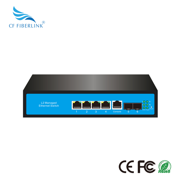 4-port PoE Enterprise Management Switch, 2 SFP Ports, 802.3af/at, ERPS Ring Network, Built-in Power Supply, Static Routing