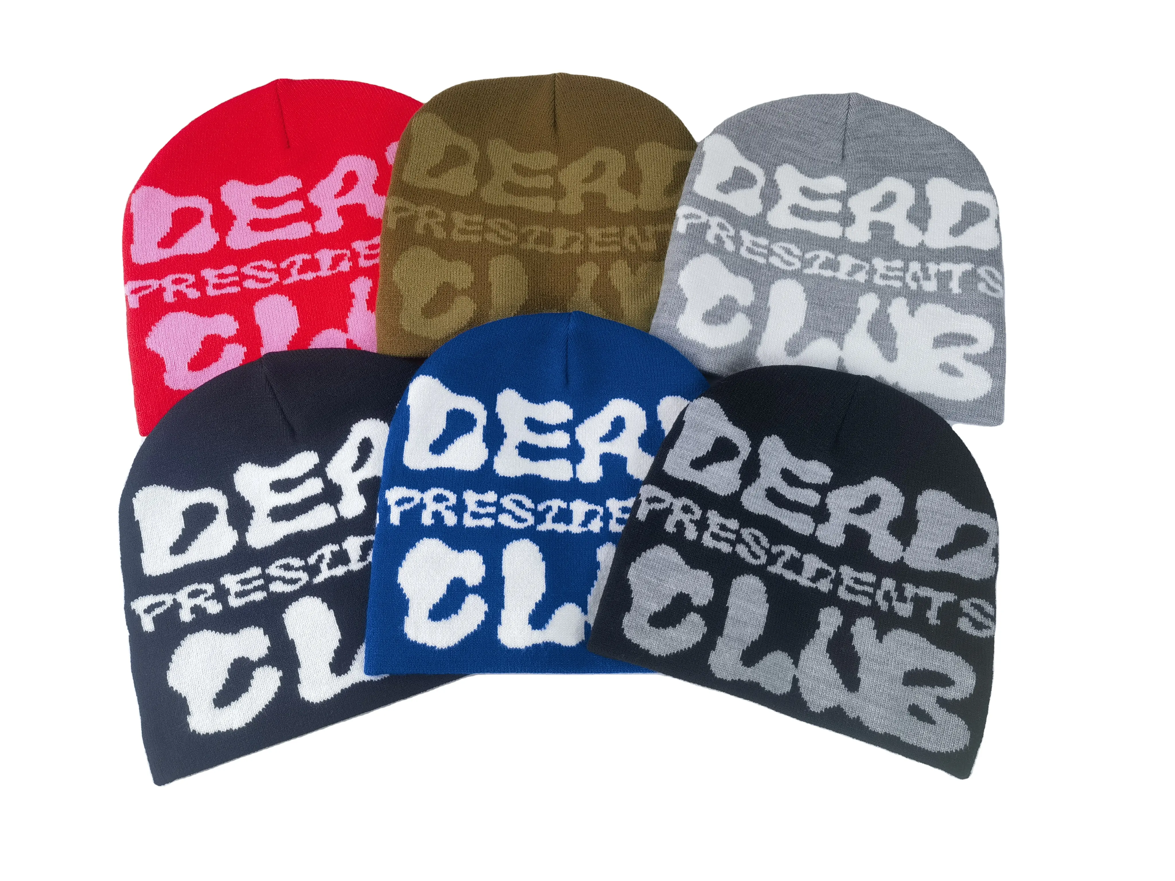 Topi rajut musim dingin desain grafis Y2K akrilik grosir MOQ rendah semua Over Print Beanie tengkorak kustom Jacquard