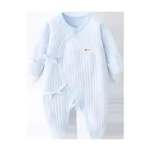 İlkbahar ve sonbahar yenidoğan bebek tulum ayak el koruma bebek giysileri toptan katı cilt dostu bebek pijama