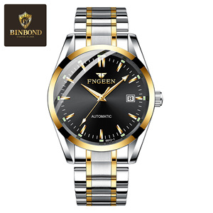 FNGEEN Automatic Mechanical Watch Men Stainless Steel Band Black Dial Date Display 30M Waterproof Silver Case - Product Image 5