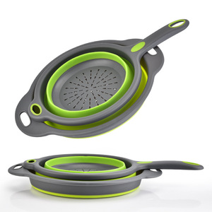 Collapsible Colander Strainer Set Green Foldable <b>Kitchen</b> Vegetable Basket With Handle For Fruit And Veggie Draining - Product Image 3