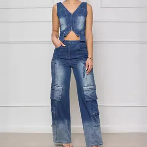 Set di pantaloni in denim due pezzi da donna all'ingrosso per la 51087 estate