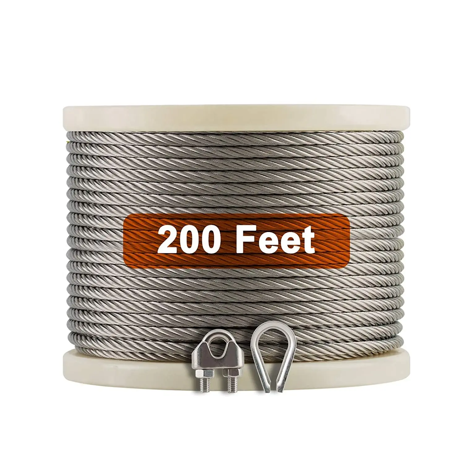 200FT 7 x 19 Strands Construction 1/4 Zip line SS304 316I Stainless Steel Aircraft Cable with Clamps & Thimbles