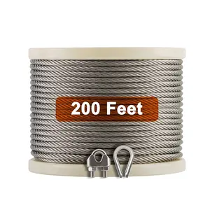100FT 7 x7 1/8 3.18mm Kit ringhiera per cavi per aerei in acciaio inossidabile cavo per linea zip per ringhiera per Decking balaustra fai da te