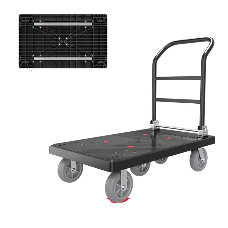 Fabrieksprijs Logistiek Platform Stalen Vouwwagen Platte Magazijnhandgreep Handplatform Bewegende Trolley