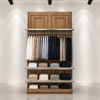 Portant à vêtements en MDF grain chêne avec cadre métallique noir, barre de suspension, 3 étagères blanches et tiroir inférieur – Vente en gros