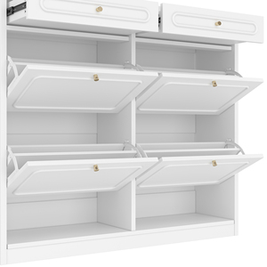 <span class=keywords><strong>Meuble</strong></span> à chaussures en bois avec 4 tiroirs rabattables, armoire à chaussures avec 2 tiroirs de rangement, rangement classifié et style farmhouse, blanc - Product Image 2