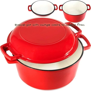 Ensemble de Cuisson Multifonctionnel 5 Pintes <span class=keywords><strong>en</strong></span> <span class=keywords><strong>Fonte</strong></span> Émaillée Antiadhésive <span class=keywords><strong>Personnalisable</strong></span>, <span class=keywords><strong>Cocotte</strong></span> et Poêle <span class=keywords><strong>en</strong></span> Métal, Bleu/Rouge - Product Image 6