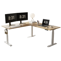 Bureau debout moderne et écologique en bois massif pour le télétravail, avec hauteur réglable, table d'angle en L, poste de travail double écran