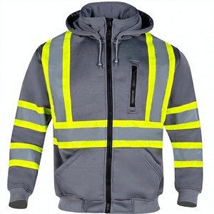 เสื้อฮู้ดซิปผู้ชายแบบสะท้อนแสง สีเทา ตัดต่อสีต่างกัน มีกระเป๋า - Product Image 1