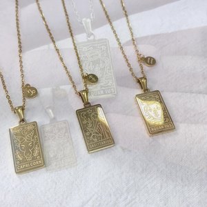 Collier en gros personnalisé étanche en acier inoxydable plaqué or 18 carats signe du zodiaque <span class=keywords><strong>astrologie</strong></span> Tarot Aard pendentif 12 signes du zodiaque - Product Image 2