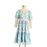 Robe pour fille en gros, robe à col rond en tissu de soie de lait, manches courtes, vêtements d'été pour bébé, robe patchwork pour 0-9T