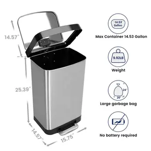 Jiangman Foot Operation 410 Coating Living Room Metal Stainless Steel Pedal Type With Lid Trash Can