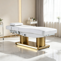 Lit de massage chauffant électrique à base dorée, 3 moteurs, réglable, lit de beauté facial, télécommande manuelle, lit de soin spa