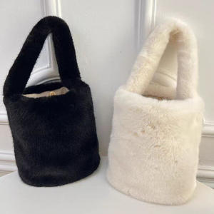 Luxury Winter Plush Bucket Crossbody Bag for Women Soft Fluffy <b>Rabbit</b> Ear Cylinder Magnetic Snap Casual Warm Faux Messenger Bag - Product Image 3