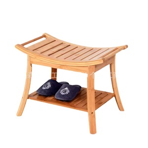 <b>Bamboo</b> Bathroom <b>Stool</b> With Storage Shelf 59.4X33X45.9 Cm Minimalist Design For Shower Room And Shoe Changing - Product Image 1