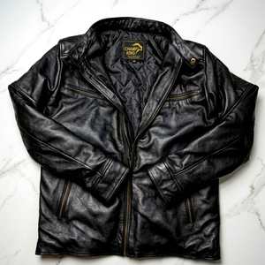 Chaqueta de motociclista de cuero genuino para hombre, estilo racer, con ventilación, cremallera, color negro, con armadura CE - Product Image 1
