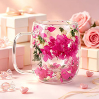Mug à café en verre 9-12oz, forme ovale, double paroi, motif floral - Tasse isolante en borosilicate pour boissons chaudes et froides, maison et bureau