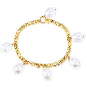 Pulsera de Cadena Figaro de 12 mm con Perlas de Imitación, Acero Inoxidable Chapado en Oro de 18K, Joyería para Mujer, Regalo - Product Image 1