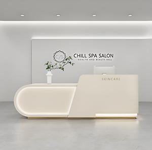 Comptoir d'accueil en métal doré avec finition laquée, moderne, pour salon de beauté, bureau, hall d'hôtel, clinique, spa, réception - Product Image 3
