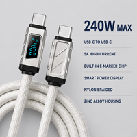 Câble USB-C vers USB-C 240W PD3.1 EPR avec affichage numérique, 48V 5A, E-Marker, en alliage de zinc, tressé en nylon, cuivre pur, pour batterie externe et ordinateur