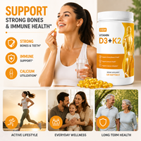 ODM OEM Capsules de Vitamine D3 K2 Naturelle en Gélules Molles Formule Personnalisée pour la Régulation du Calcium et le Soutien Immunitaire chez l'Adulte