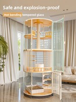 Cage pour chat de luxe extra-large Realm Castle Sky panoramique à 360 degrés en acier, 4ème étage, tout-en-un, avec lit et espace de présentation pour plusieurs chats
