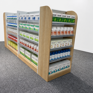Estanterías de exhibición para farmacias, estanterías para medicamentos, diseño de madera combinada con panel de vidrio, góndola de farmacia para tienda - Product Image 2