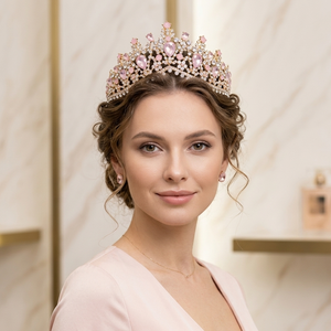 Peigne à cheveux de mariée en céramique fait main avec fleurs, feuilles d'or, guirlande de cheveux de <span class=keywords><strong>mariage</strong></span>, serre-tête floral flexible en perles, couronne de bal pour mariées, diadème - Product Image 1