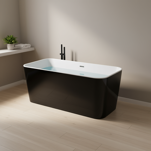 Bañera Independiente de Acrílico Negro Brillante de 49'' Cuadrada, Estilo Japonés, con Desagüe Cromado - Product Image 2
