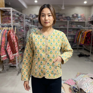 Hand Embroidered <b>Quilted</b> Cotton <b>Jacket</b> Floral <b>Pattern</b> Mandarin Collar Full Sleeve Autumn Women's <b>Jacket</b> GIFT FOR HER - Product Image 1