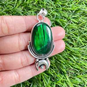 Pendentif en labradorite verte en argent sterling 925 Bijoux en pierres précieuses faits à la main avec rhodium et plaqué or LABRADORITE GEMSTONE - Product Image 2