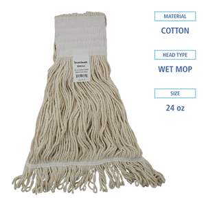 Boardwalk BWK524C 24 Onzas Cabezal de mopa de algodón Premium Saddleback Pro Loop Web/Tailband Blanco (12/unidades por caja) - Product Image 1